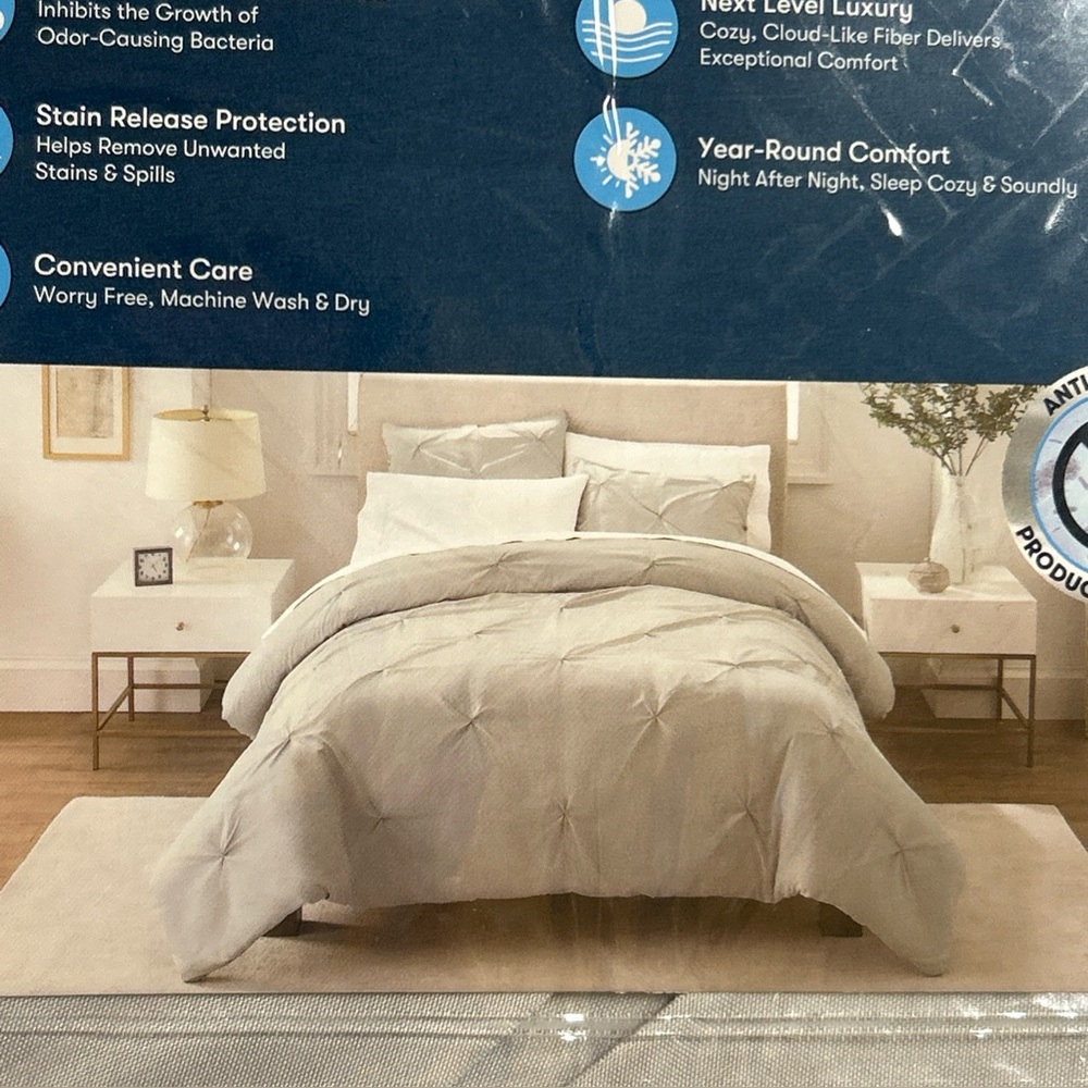 Serta King Duvet Set 3 Pc Embellished  Simply Clean Gray Antimicrobial NEW